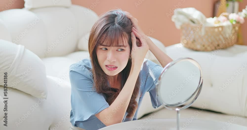 asian girl worry hair loss