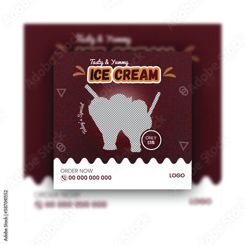 Super delicious ice cream social media banner promotional post or discount offer post template design.