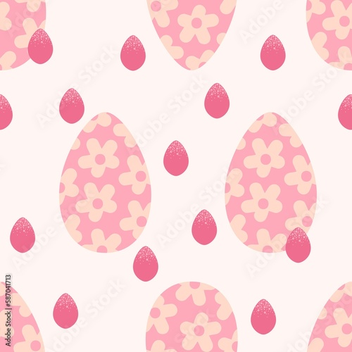 Seamless pattern with easter eggs in pink.