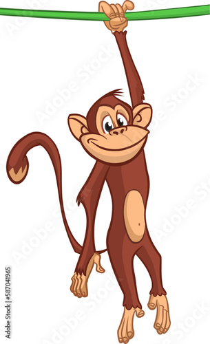 Cartoon funny monkey chimpanzee. Vector illustration of happy monkey character design isolated