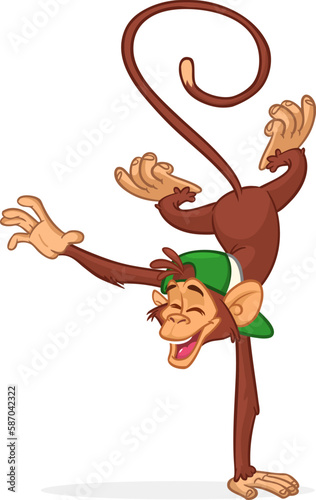 Cartoon funny monkey chimpanzee. Vector illustration of happy monkey character design isolated