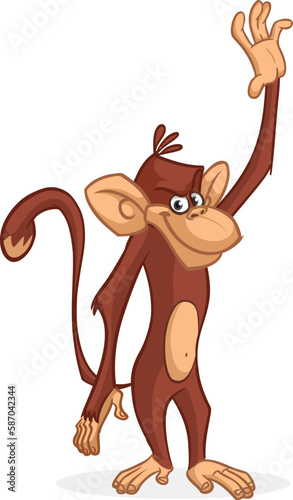 Cartoon funny monkey chimpanzee. Vector illustration of happy monkey character design isolated