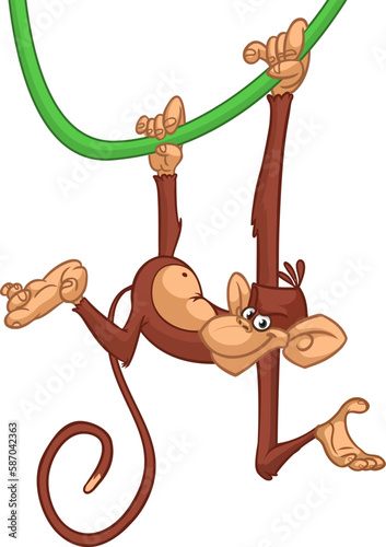 Cartoon funny monkey chimpanzee. Vector illustration of happy monkey character design isolated