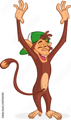 Cartoon funny monkey chimpanzee. Vector illustration of happy monkey character design isolated