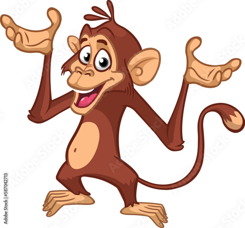 Cartoon funny monkey waving hands. Vector illustration of happy monkey character design isolated