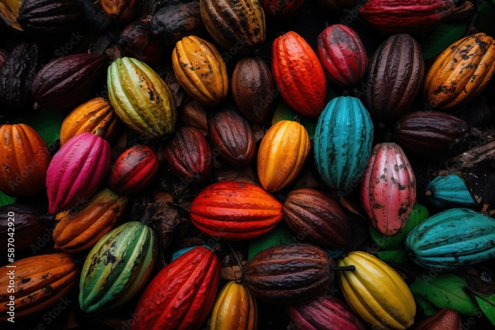  a bunch of colorful fruits that are on a table together in a pile, with one of the fruits in the middle of the frame.  generative ai