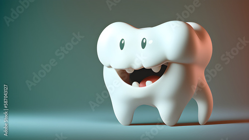 Sparkling with joy. A happy tooth cartoon character. Generative AI Art