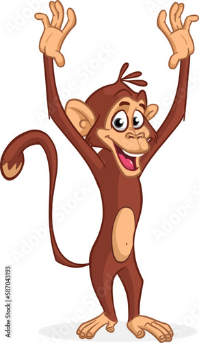 Cartoon funny monkey waving hands. Vector illustration of happy monkey character design isolated © drawkman