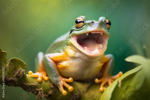 Tree frog laughing macro photography, generative ai