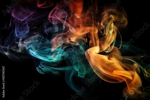  a group of colorful smokes on a black background. generative ai