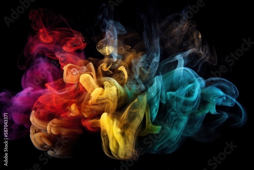  a group of colored smokes on a black background. generative ai