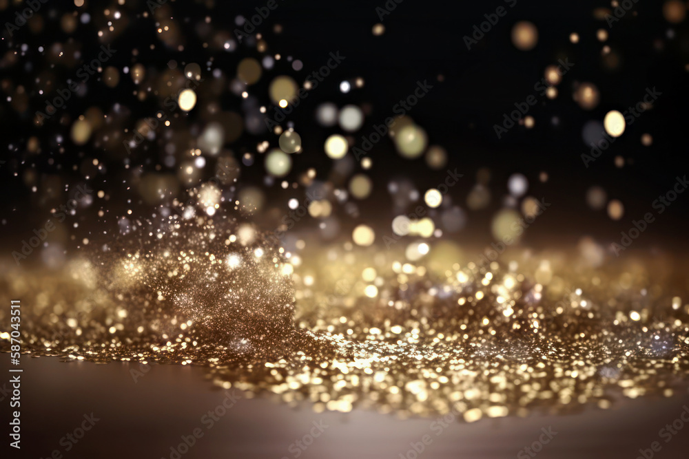 Abstract background of light with golden glitter falling, Generative AI