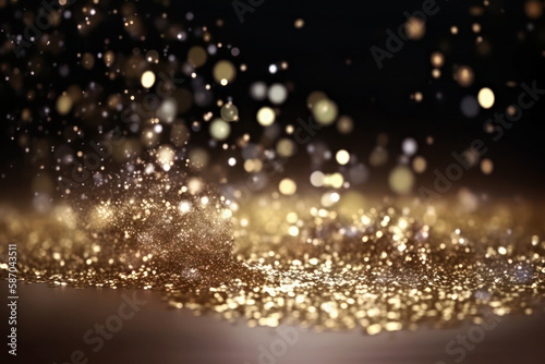 Abstract background of light with golden glitter falling, Generative AI
