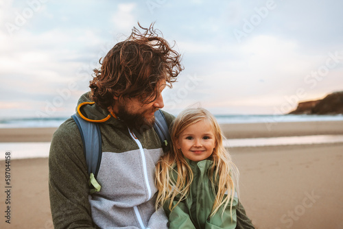 Father with daughter child walking outdoor parent dad with kid happy emotions family vacations lifestyle together