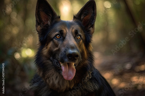 Black German Shepherd Portrait Outside, Generative AI