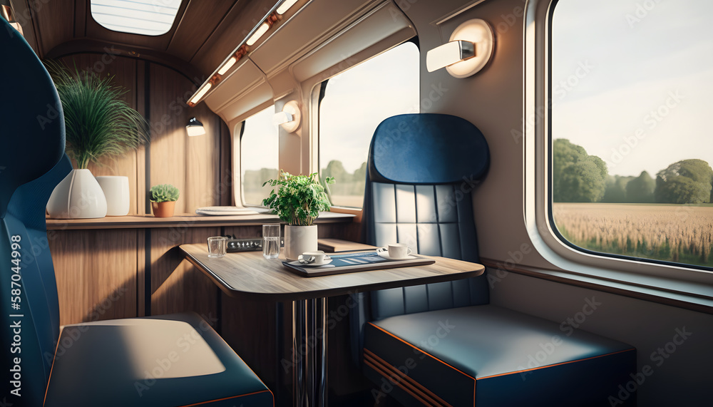 luxury interior in private modern business train railway and sunlight ...