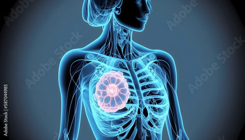 Xray of breast cancer. Diagnosis mammography oncology banner. Generation AI