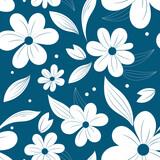 Silhouettes of blooming  flowers in vintage style. Elegant seamless botanical pattern made of spring flowers.