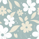 Vintage floral seamless  background. Flowers pattern with white flowers on a light blue background.