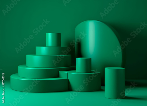 green 3D background for product presentation in minimalistic style. Graphic scene and empty space. 