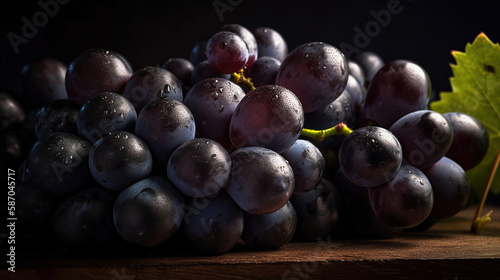 Black grapes for winemaking. Grapes on a branch. Generative Ai