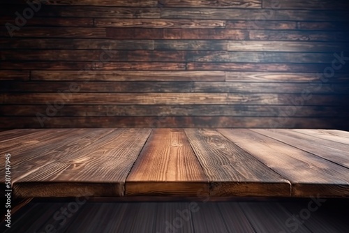 plain wooden table with a blurred background. Generative AI