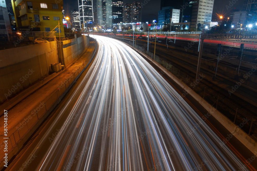 Long-exposure night highway, speed road