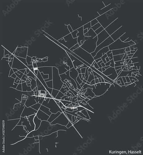Detailed hand-drawn navigational urban street roads map of the KURINGEN MUNICIPALITY of the Belgian city of HASSELT, Belgium with vivid road lines and name tag on solid background