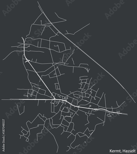 Detailed hand-drawn navigational urban street roads map of the KERMT MUNICIPALITY of the Belgian city of HASSELT, Belgium with vivid road lines and name tag on solid background