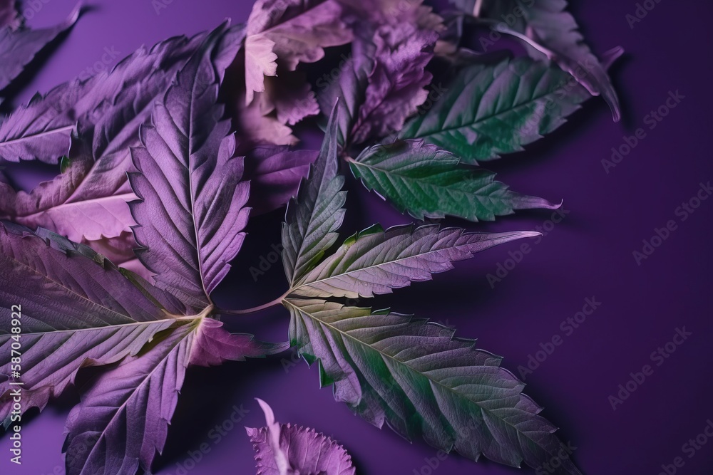 purple leaves on a purple background with a green leaf in the middle of the picture and a purple background with a green leaf in the middle. generative ai purple leaves on a purple background with a green leaf in the middle of the picture and a purple background with a green leaf in the middle. generative ai