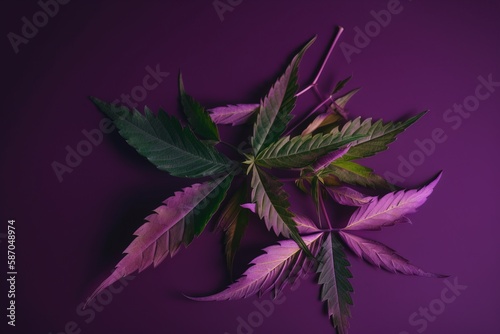  a bunch of leaves that are on a purple background with a purple background and a purple background with a purple background and a purple background with a few green leaves. generative ai