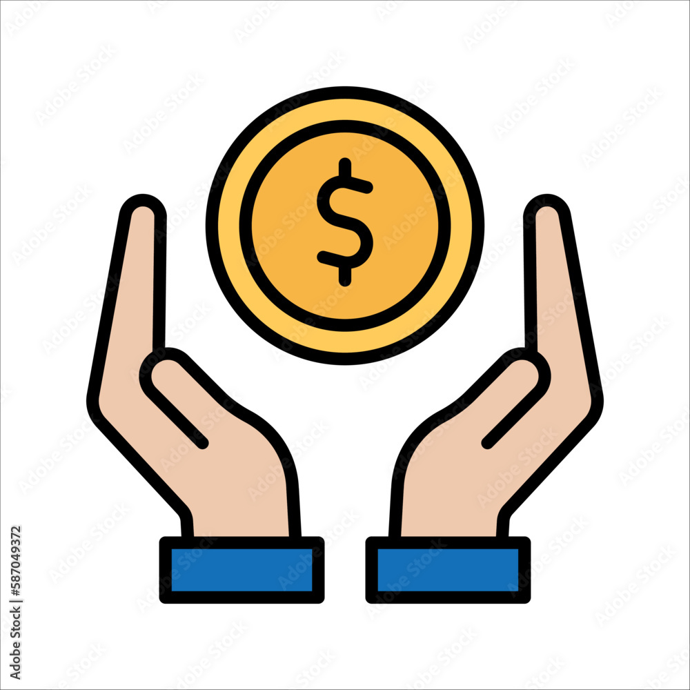 save money icon, salary money, invest finance, hand holding dollar, cash icon, vector illustration on white background