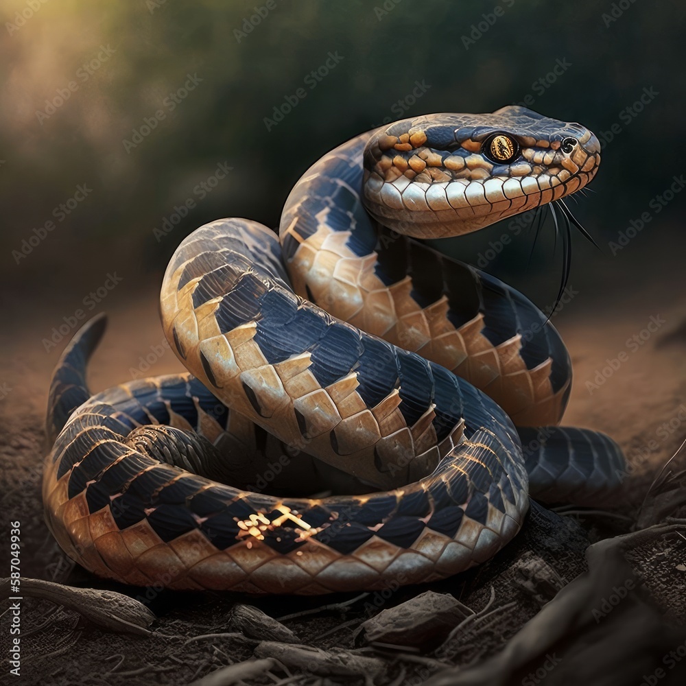 Fototapeta premium Close up of a snake on dark background created by generative AI