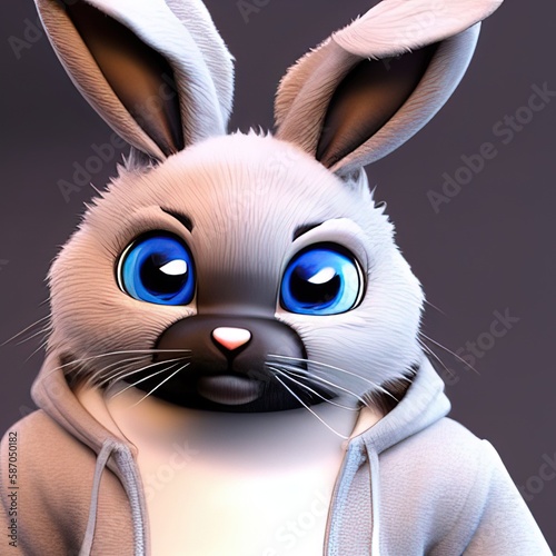 strybk cartoon rabbit in hoodie 3d rendering central contest winner realistic beautiful photo