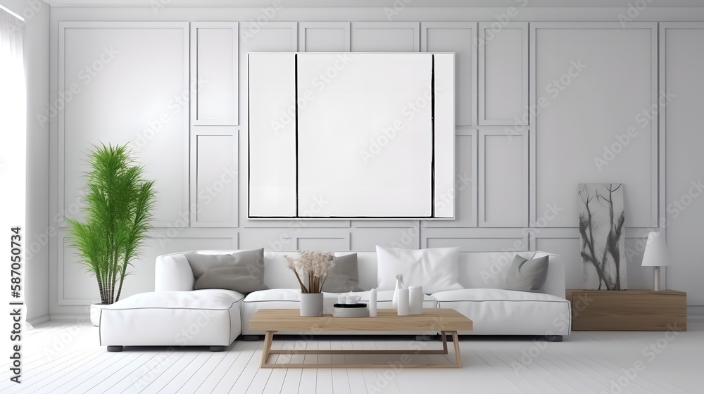 Canvas mockup modern living room generative art Canvas mockup modern living room generative art