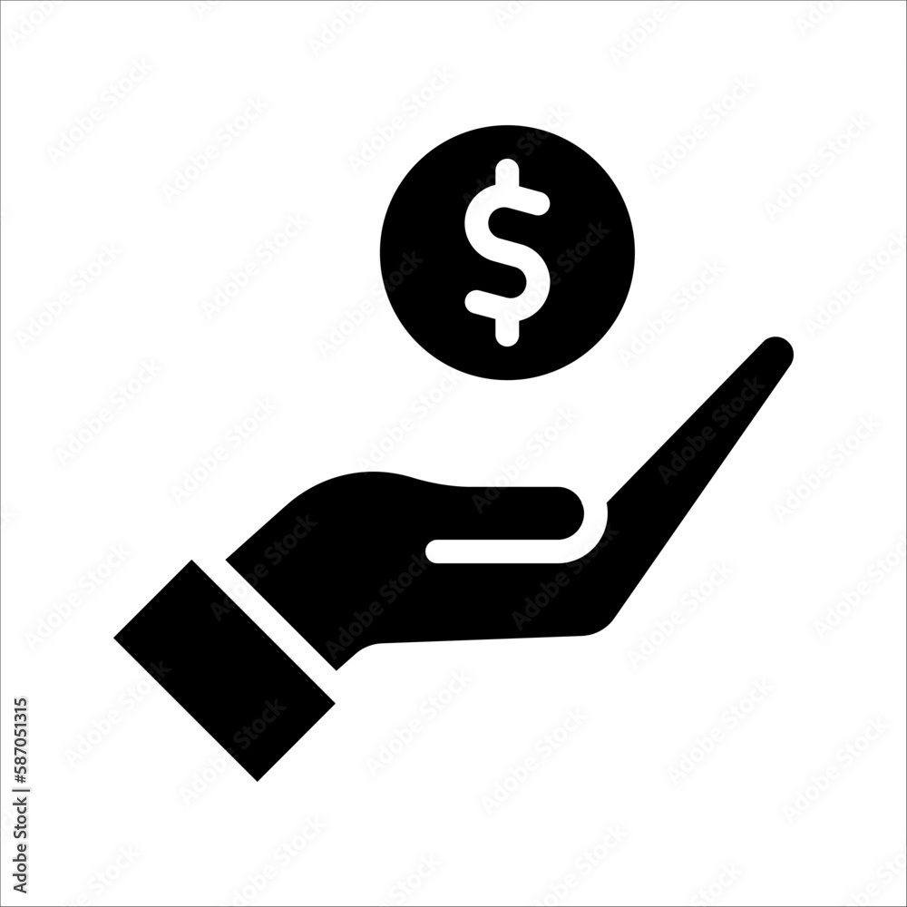 save money icon, salary money, invest finance, hand holding dollar, cash icon, vector illustration on white background