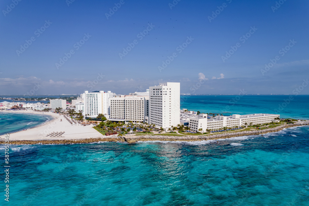 Mexico Cancun, beautiful Caribbean coast, top view.