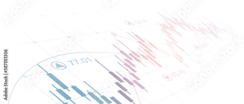 Widescreen abstract financial chart with line graph and glowing light on white color background
