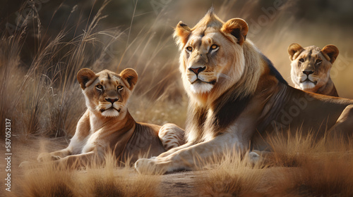 Lion Family in Savanna © SIWEE