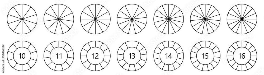 Circle Shape Divided Into Equal Segments Version With 10 To 16 Parts 