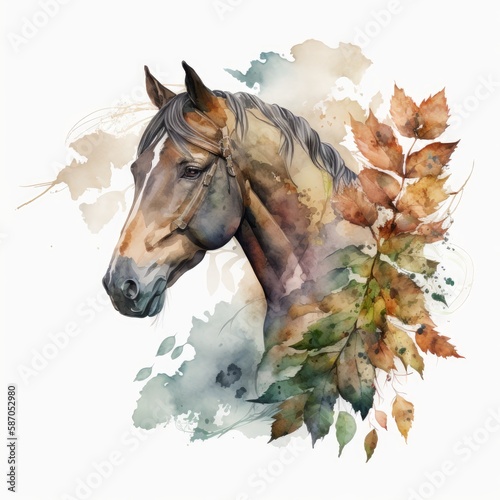 watercolor Horse portrait painting  generative ai