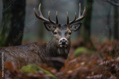 a sika stag in the wintertime. Generative AI