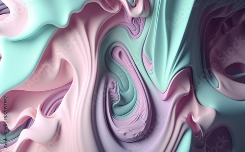 Pale turquoise, light purple and blush pink fluid background, Generative AI