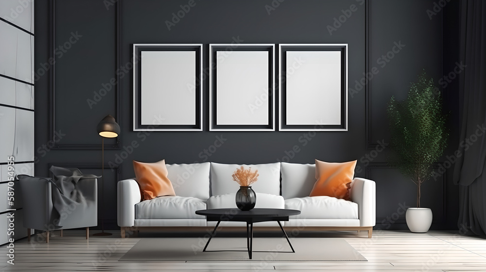 Canvas mockup modern living room generative art Canvas mockup modern living room generative art