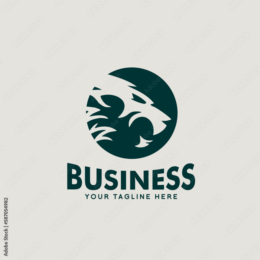 tiger silhouette logo design inside circle with dark green color