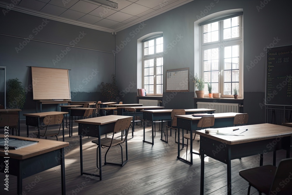 Classroom, school, desks. Generative AI Classroom, school, desks. Generative AI