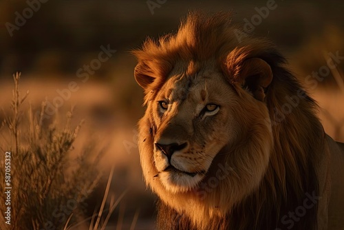 Portrait of a large male lion. Generative AI © AkuAku