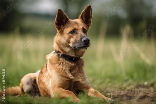 A dog seated on the field. Generative AI
