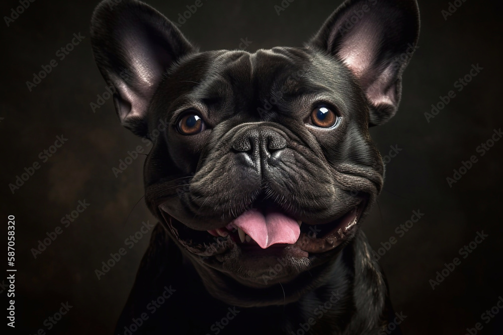 Black French Bulldog Portrait, Generative AI