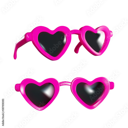 rendering of pink glasses in the shape of a heart and highlights from different angles. vector 3d style